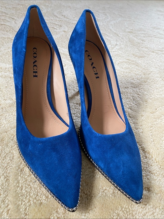 Coach Shoes - COACH Blue Suede Pointed-Toe Pumps with Studded Trim. BRAND NEW, never worn